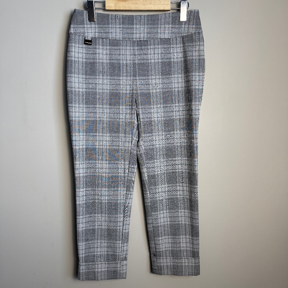 Lisette L Montreal Women's Pull-On Plaid Dress Pants Gray Size 4 Preppy Ankle